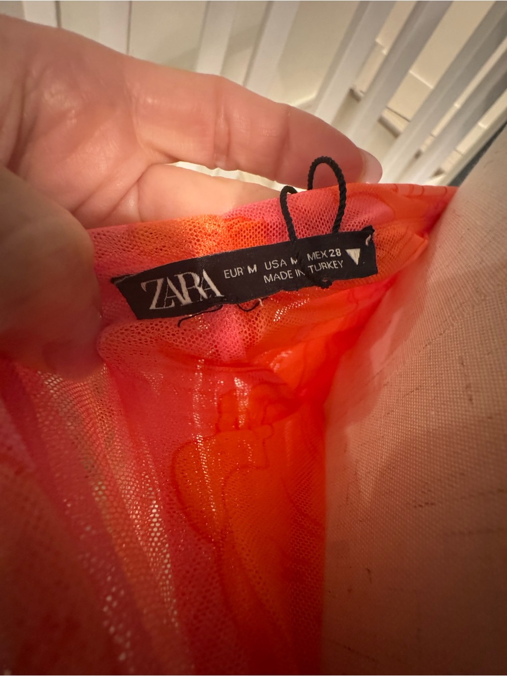 Zara strapless vibrant crop top with an orange and pink floral print. - Picture 2 of 4